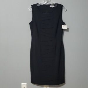 Calvin Klein Black Pleated Sheath Midi Lined Dress